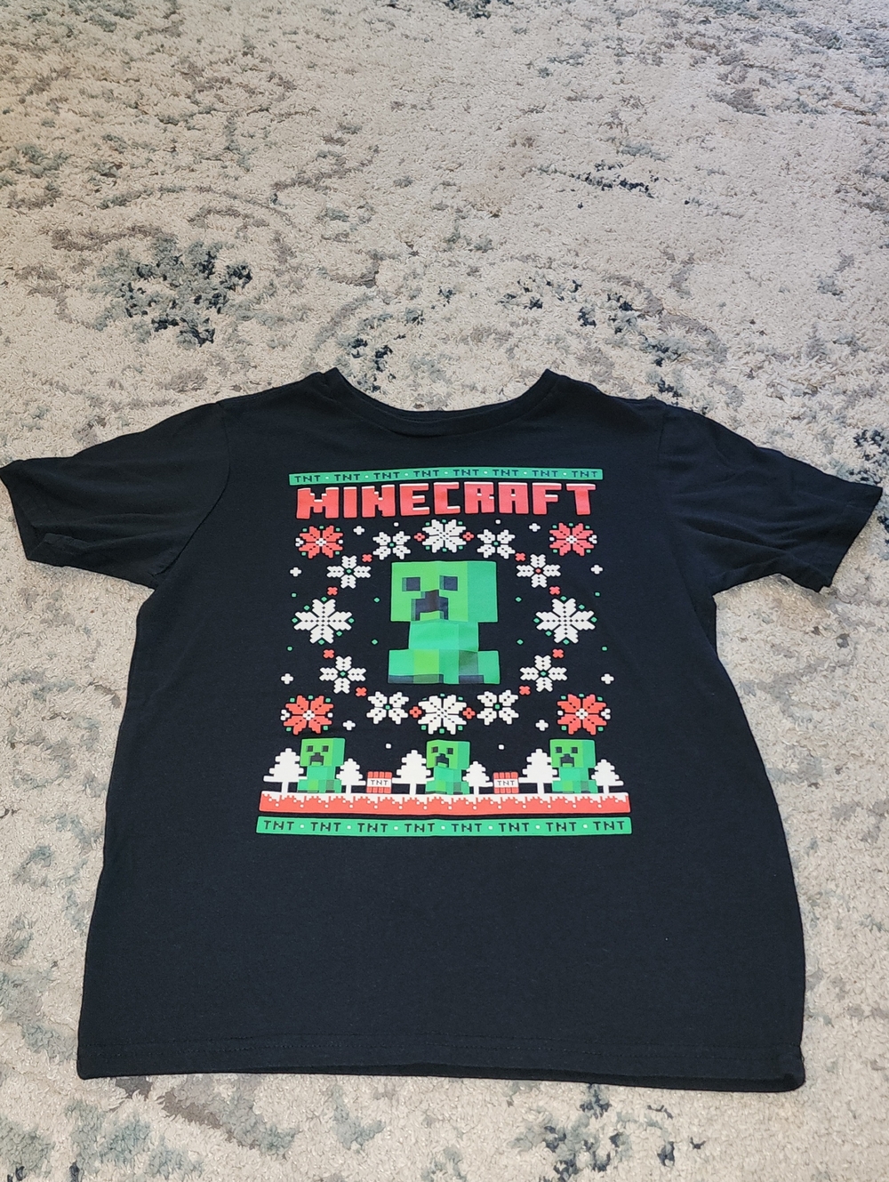 Kids Black Short Sleeve Tee with Green Creeper Graphic